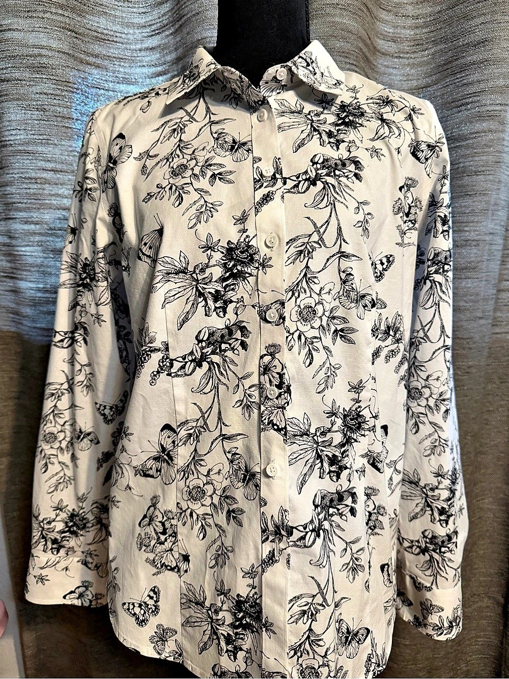 Talbots Non-Iron Perfect Shirt - Butterfly Toile Cream & Black Size 6